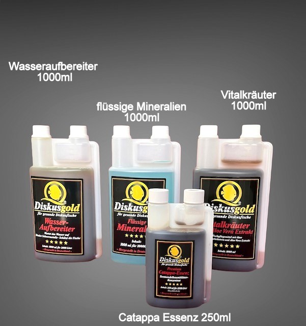 Diskusgold Sparpaket Wasseraufbereiter 1000ml +Mineralien 1000ml +Vitalkräuter 1000ml +Catappa 250ml