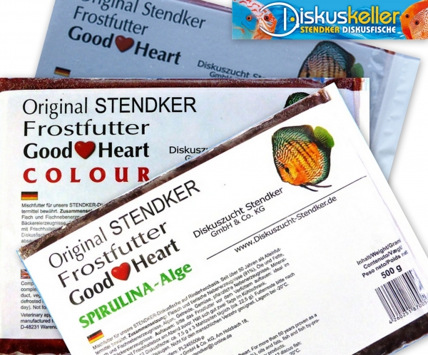 10 x Stendker GoodHeart MIX (normal/COLOUR/SPIRULINA) Diskusfutter: 500g Flachtafel Sparpaket