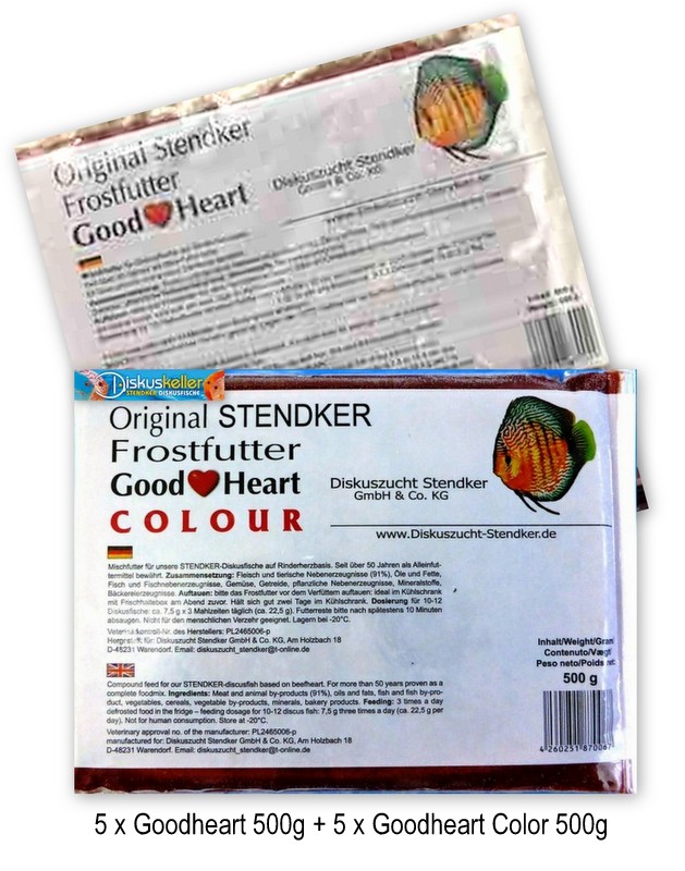 10 x Stendker GoodHeart MIX ( 5 x normal / 5 x COLOUR ) Diskusfutter je 500g Flachtafel - Sparpaket