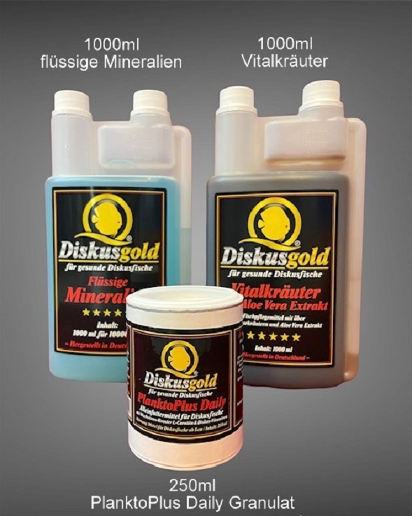 Sparpaket Diskusgold - PlanktoPlus Daily Granulat 250ml  + Mineralien 1000ml + Vitalkräuter 1000ml